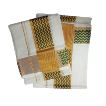 Set Mundu - Golden Kasavu - zigzag